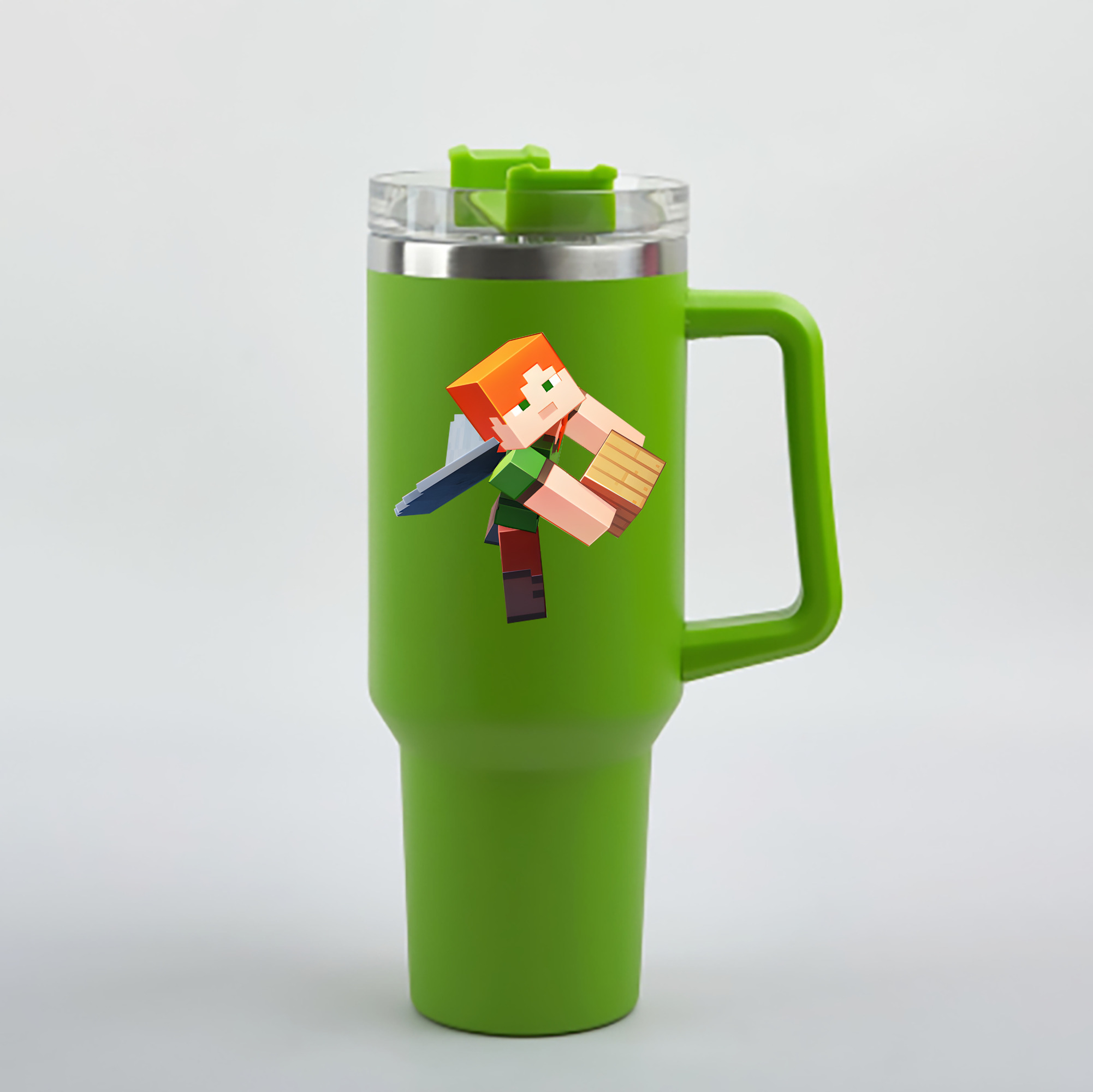 （画像用） マインクラフト ブロックの世界 Minecraft MC Block world 1200mL車用タンブラー - クリスタルステッカー（プラスチックストロー付き）